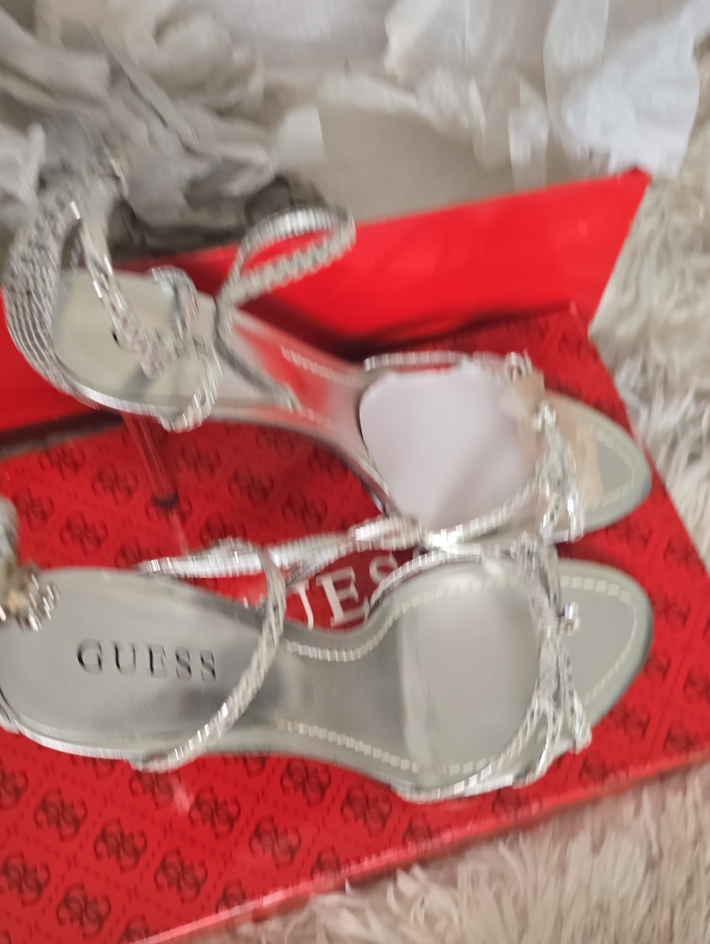 GUESS Silver Braided Strappy High Heels